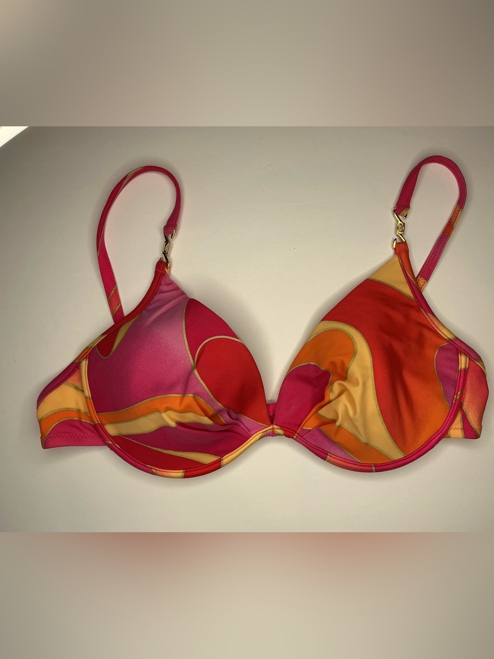 Tara Grinna Pink & Orange Swirl Bikini Top - Padded Underwire